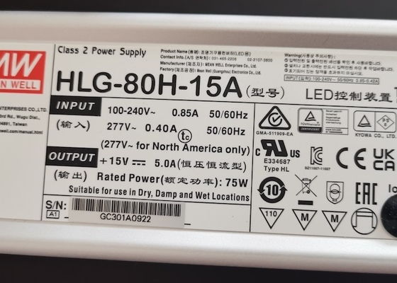 Meanwell-Treiber HLG-Serie 40W 60W 80W 100W 120W 150W 185W Wasserdichtes Treiber IP65 IP67 12V 15V 24V 36V 48V 56V