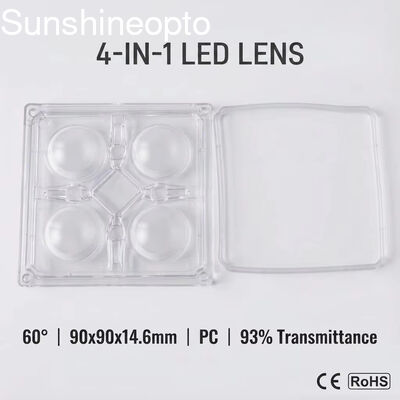 90×90 mm optische PC-LED-Linse mit 60° Abstrahlwinkel für industrielle Hochregalleuchten