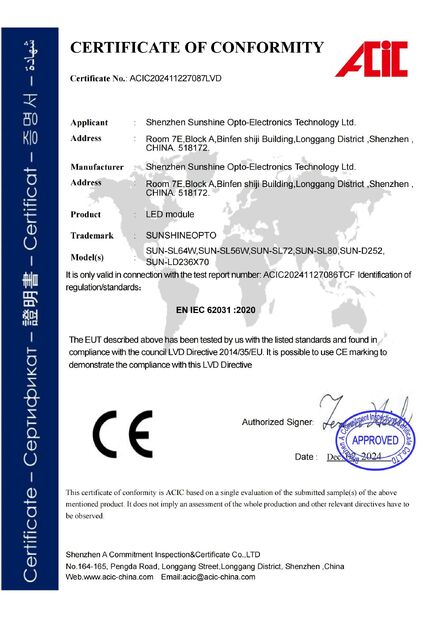 CHINA Sunshine Opto-electronics Enterprise Co.,ltd zertifizierungen